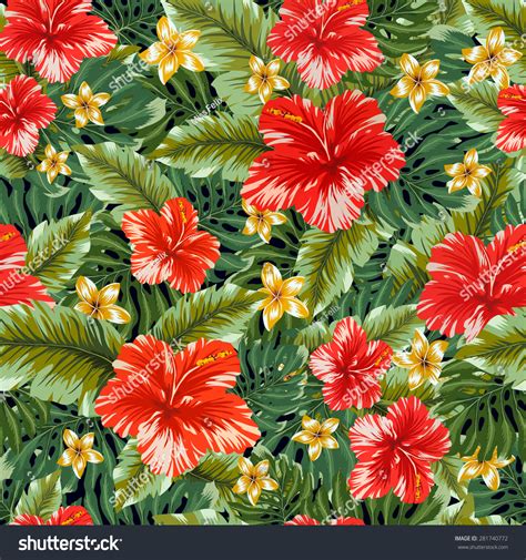 Seamless Tropical Flower Vector Pattern Background Hawaiian Flower