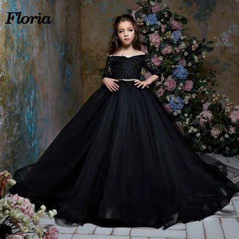 Luxury Black Ball Gown Flower Girl Dresses Girls Pageant Gowns Arabic