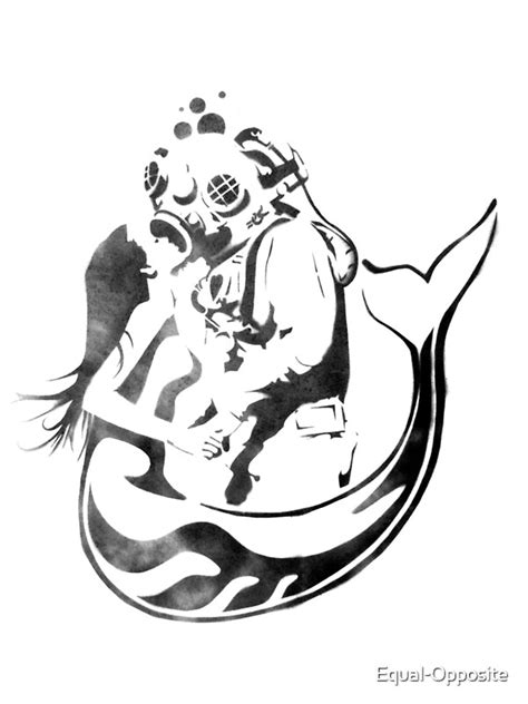 Mermaid And Diver Stencil By Equal Opposite Redbubble