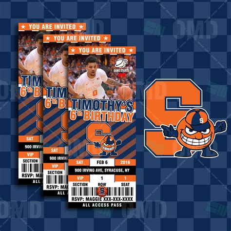 Syracuse Orange Basketball Sports Ticket Style Party Invites Sports