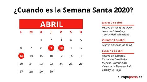 ¿cuándo Es La Semana Santa 2020 Calendario Y Fechas