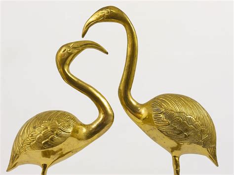 A Beautiful Pair Of French Brass Flamingo Sculptures 1970s France At