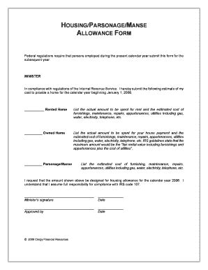 Pastor housing allowance request formall education. Housing Personage Manseallowance Form - Fill Online, Printable, Fillable, Blank | PDFfiller