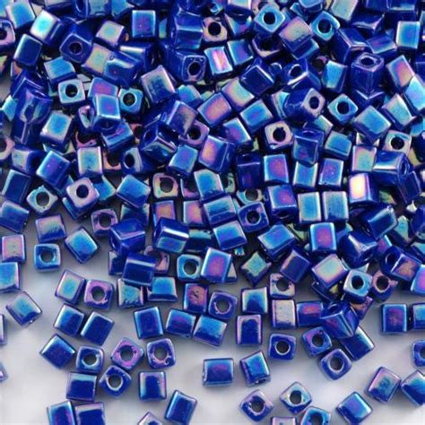 Miyuki 4mm Cube Seed Bead Opaque Cobalt Ab 414r Aura Crystals Llc