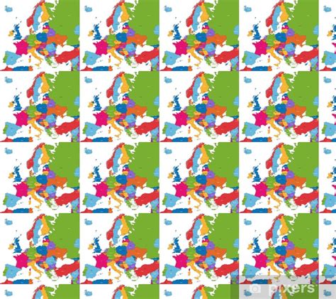 Behang Kleurrijke Kaart Van Europa Met De Landen En Hoofdsteden Pixersnl