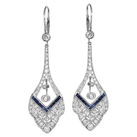 Art Deco Sapphire Diamond Drop Earrings At 1stDibs