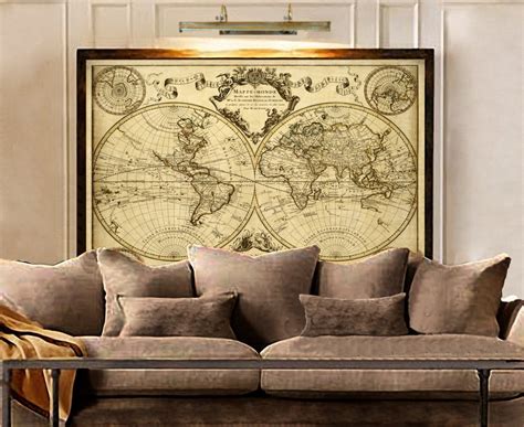 1720 Old World Mapworld Map Wall Art Historic Map Antique Etsy