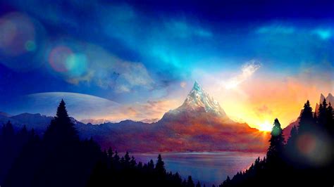 1600x900 Colorful Mountain Under Blue Sky 1600x900 Resolution Wallpaper