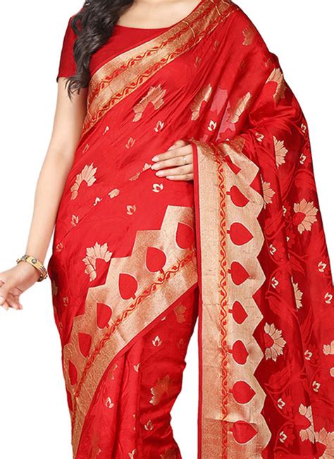 Buy Red Pure Silk Saree Zari Sari Online Shopping Savns52