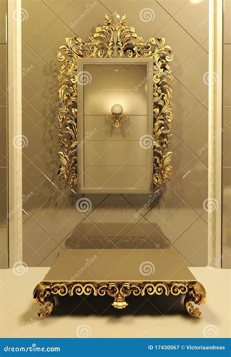 Royal Mirror With Gold Frame In Luxury Interior Royalty Free Stock