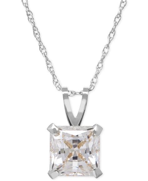 Macy S Princess Cut Cubic Zirconia Pendant Necklace In K Gold Or White Gold In Gold White