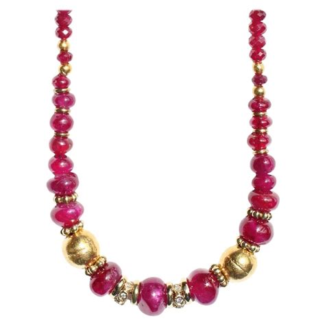 Ruby And 24kt Handmade Gold Bead Necklace At 1stdibs