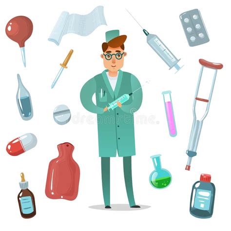 Cartoon Doctor Accessories Set Doctor Surrounded By Kmedical And