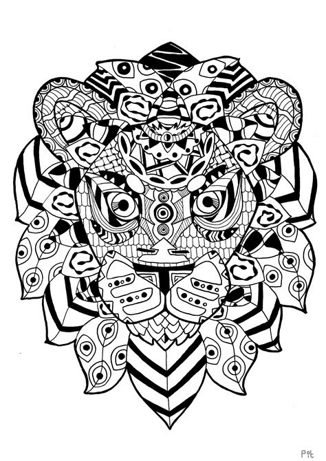 Zentangle Lion Animals Coloring Pages For Adults Justcolor