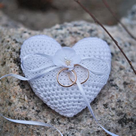 Ring Bearer Pillow White Wedding Ring Pillow With Wood Heart Etsy