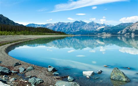 Canada Yukon Blue Lake Reflection In Water Mountain Rocks Hd Wallpapers