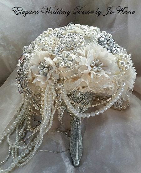 Vintage Style Ivory Cascading Jeweled Bouquet Deposit For An Elegant