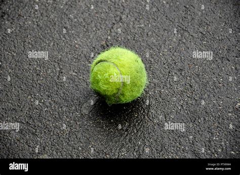 Old Used Tennis Ball Stay On The Asphalt Stock Photo Alamy