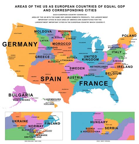 Areas Of The Us As European Countries Of Equal Gdp As Well As