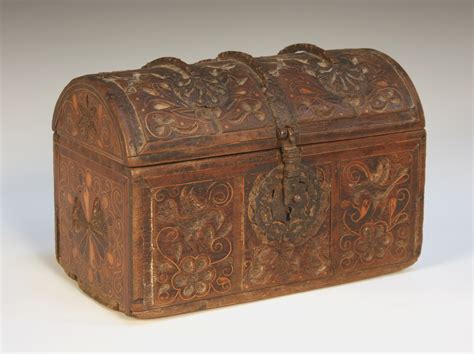 A Late 17th Century Dutch Marquetry Inlaid Dome Topped Casket With