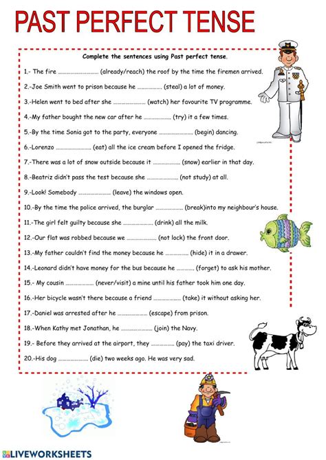 Past Perfect Worksheet Perfect Tense Past Perfect Tense Exercises