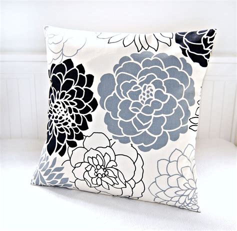 Cushion Cover Black White Grey Flowers Gray Floral Pillow Cover 18