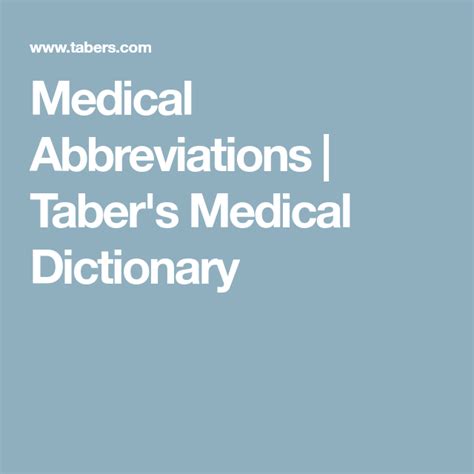 Medical Abbreviations Tabers Medical Dictionary Medical Dictionary