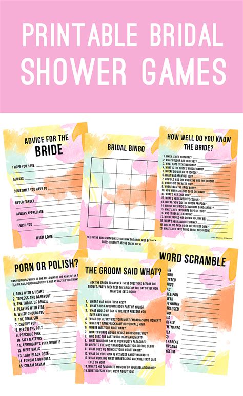 Printable Bridal Shower Games Hen Bachelorette Party Games Pack Bespoke Bride Wedding Blog