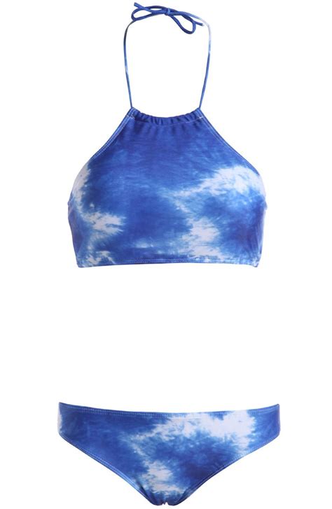 Blue Halter Sky Print Bikini Set 1417 Bikini Set Bikini Tops Summer