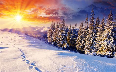 Hd Sunset Mountains Clouds Landscapes Nature Winter Snow Trees Skyline
