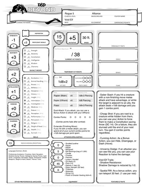 Sheet Character 5e Custom Dnd Characters Template Dragons Dungeons
