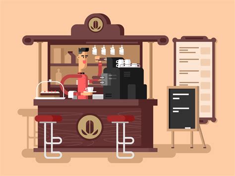 Coffee Shop Interior Flat Illustration Kit8