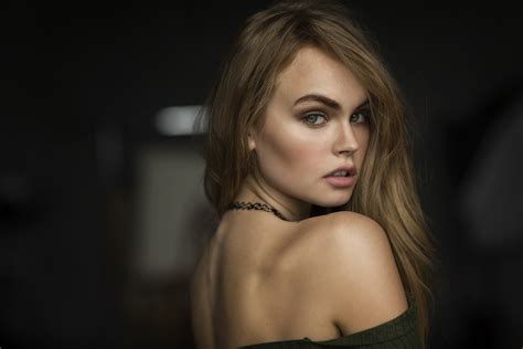Wallpaper Anastasia Scheglova Women Blonde Choker Model Face Portrait Green Eyes