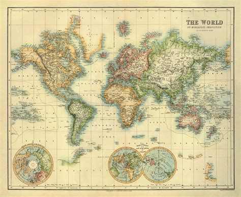 Mapa Del Mundo Mapa Antiguo Del Mundo Restaurado Mapas De Pared