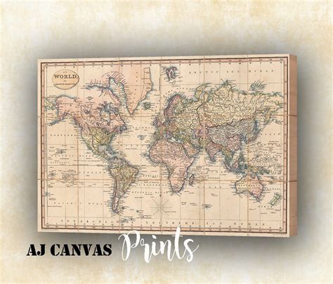 Antique World Map Canvas Vintage World Map Canvas Printing