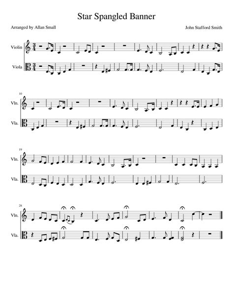 Star Spangled Banner Sheet Music For Violin Viola String Duet