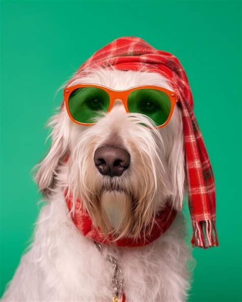 Premium Ai Image There Is A White Dog Wearing Sunglasses And A Red