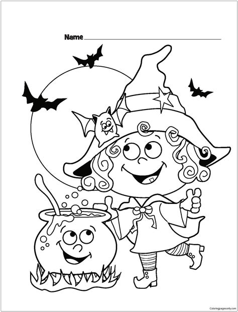 Cute Witch Halloween Coloring Page Free Printable Coloring Pages