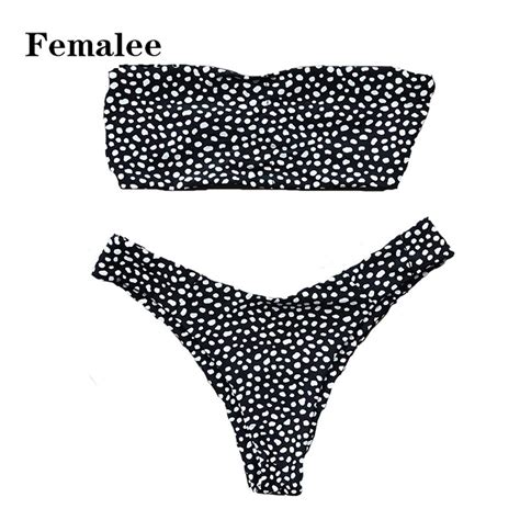 Femalee 2018 Women Leopard Print Thong Bandeau Dot Bikini Swimwear High
