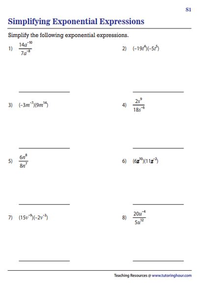 Positive And Negative Exponents Worksheets
