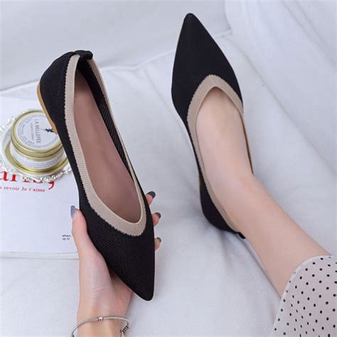 Black Knit Pointed Toe Flat Shoeknows