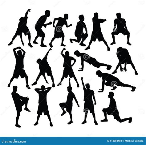 Fitness Sport And Gym Activity Silhouettes Stock Vector Illustration