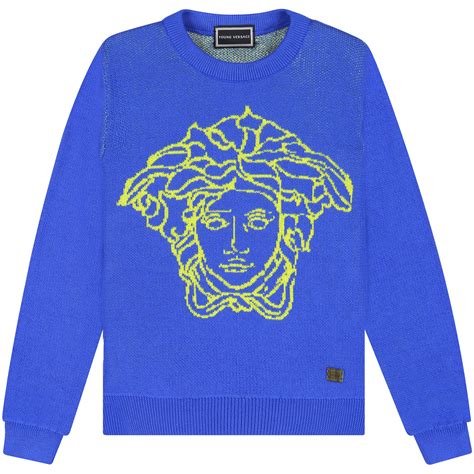 Young Versace Boys Knitted Sweater In Blue With Trademark Medusa Head