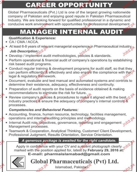 Manager Internal Audit Job Opportunity 2024 Job Advertisement Pakistan