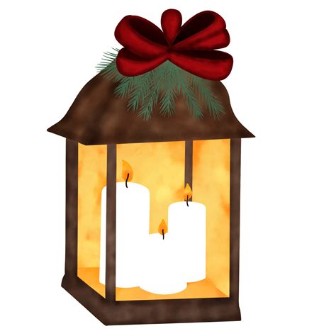 Christmas Lantern With Bow And Pine Branches 13749460 Png