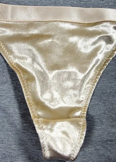 Shiny Velvet Soft Off White String Bikini Thong Panties Sz M Flattering