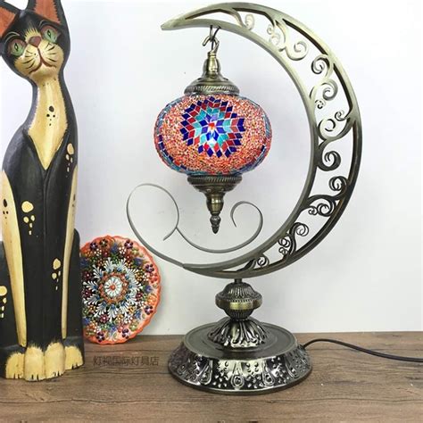 Ztly Handmade Moon Shape Turkish Moroccan Mosaic Glass Table Desk