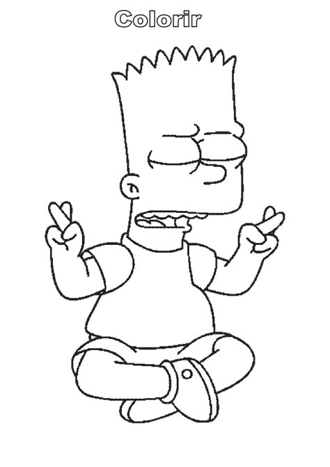 Passo a passo do desenho :small_orange_diamond Colorir desenho de Bart meditando - Desenhos para colorir