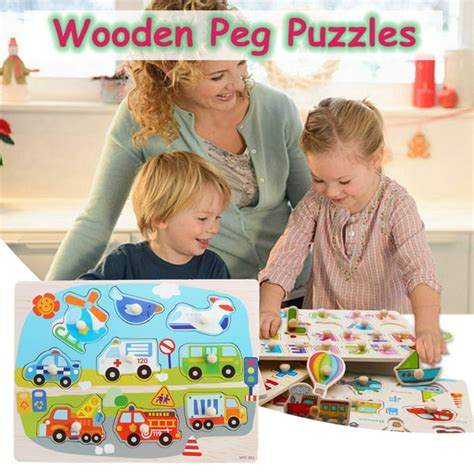 Wooden Toddlers Peg Puzzles Set Educational Preschool Peg Puzzles For