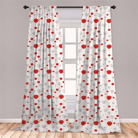 Poppy Curtains 2 Panels Set Tender Spring Blossoms With Curly Stems
